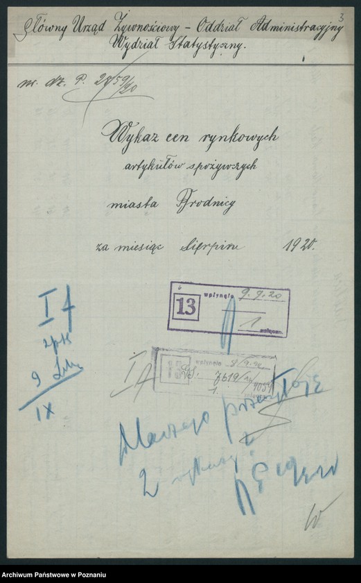 Obraz 5 z jednostki "[Wykaz cen rynkowych artykułów pierwszej potrzeby w poszczególnych miastach Województwa Pomorskiego za miesiąc sierpień 1920 roku]"