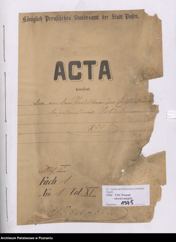 Obraz 2 z jednostki "Die von den Verlobten beigebrachten Urkunden zur Eheschliessung pro 1899"