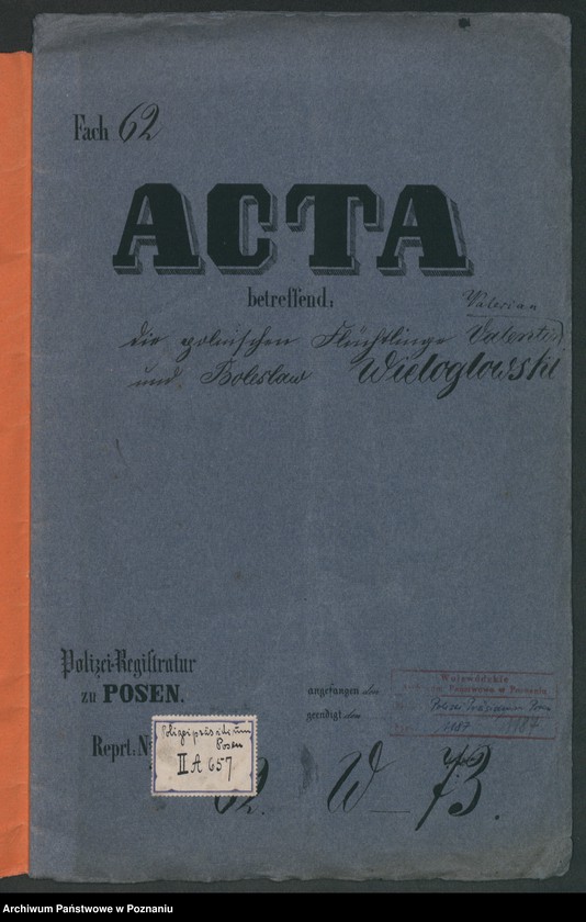 Obraz 2 z jednostki "A. betr. die polnischen Flüchtlinge Valentin, Valerian und Boleslaus Wielogłowski"