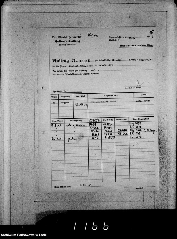 Obraz 20 z jednostki "Erledigte Aufträge von 10000-10999 [Zrealizowane zamówienia na produkty żywnościowe, oleje i inne towary dla Getta]"