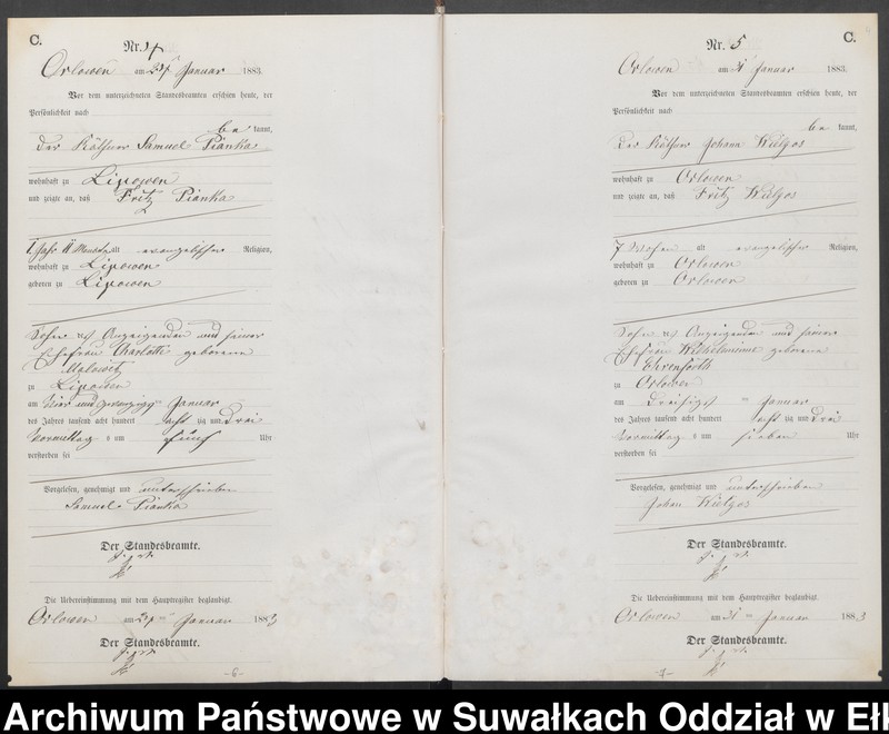 image.from.unit.number "Sterbe-Neben-Register des Preussischen Standes-Amtes Orlowen Kreis Loetzen für das Jahr 1883"