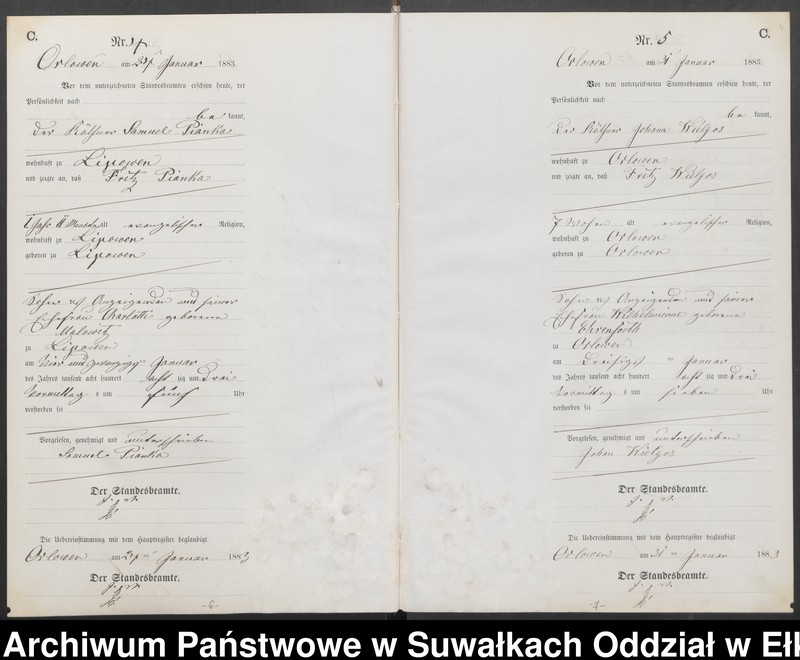 Obraz 7 z jednostki "Sterbe-Neben-Register des Preussischen Standes-Amtes Orlowen Kreis Loetzen für das Jahr 1883"