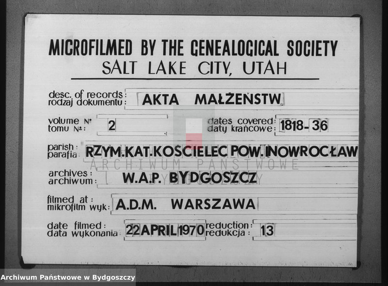 image.from.unit.number "Duplicate der Kirchen Bücher von Kościelec"
