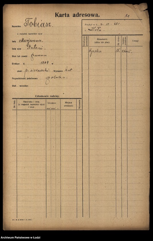 Obraz 13 z jednostki "[Spis ludności Łodzi] Tober - Tomański"