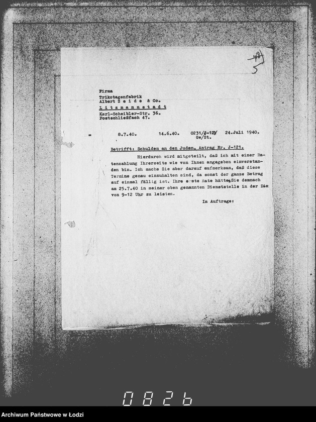 Obraz 9 z jednostki "J.121-135 [Wnioski Żydów w Getcie o zwrot długów za wzięty na kredyt towar przez kupujących]"