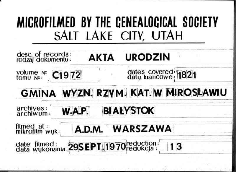 image.from.unit.number "Akta Urodzonych Gminy Mirosławskiey na Rok 1821- szy"