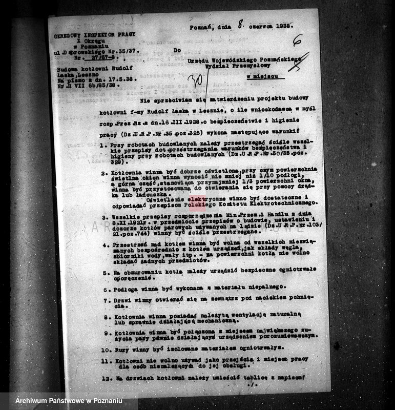 Obraz 10 z jednostki "Zatwierdzenie zakładu przemysłowego /fabryki papy/ w Lesznie, własność R. Łaska"