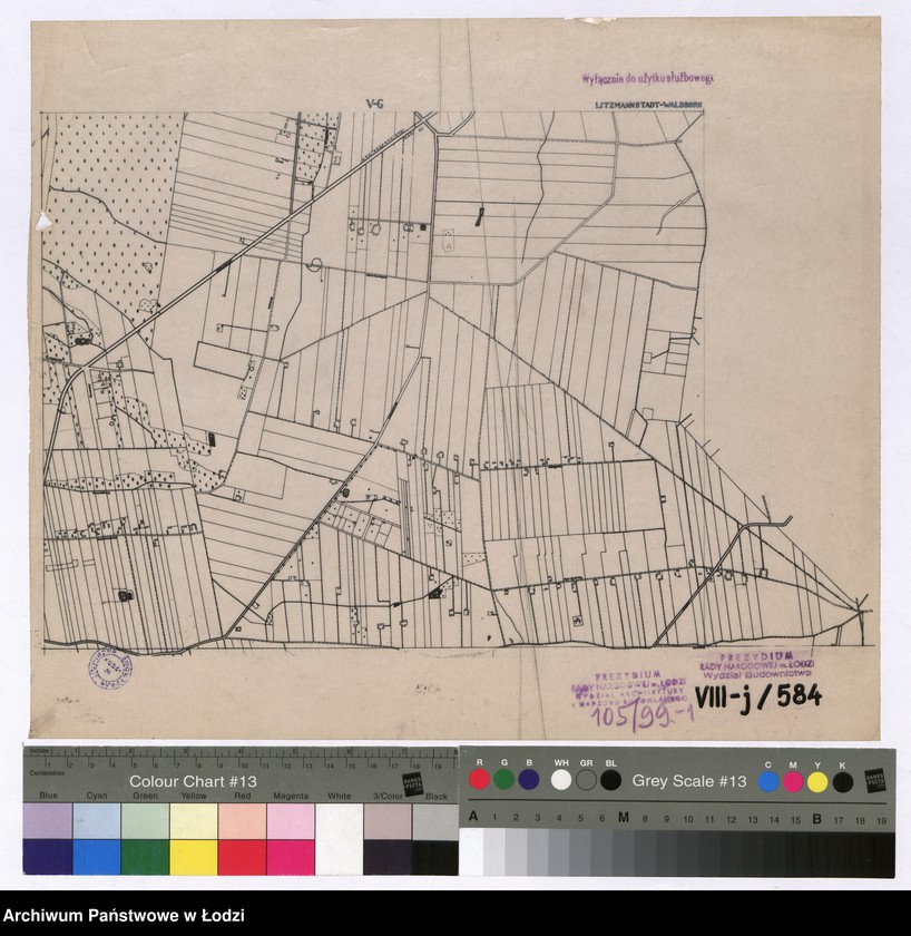 Obraz 1 z jednostki "Matryce zmniejszenia i fotograficznego planu miasta Łodzi i okolic 1:5000 na 1:10000. Sekcja V G"