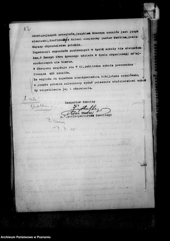 Obraz 15 z jednostki "Prywatna Szkoła Powszechna z niemieckim językiem nauczania w Obrzycku powiat Szamotuły"