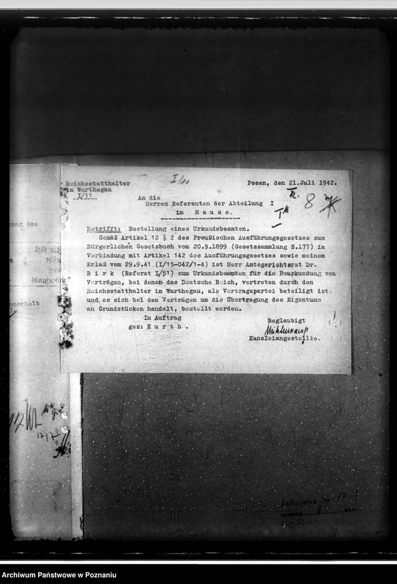 Obraz 12 z jednostki "Bestellung von Urkundenbeamten"