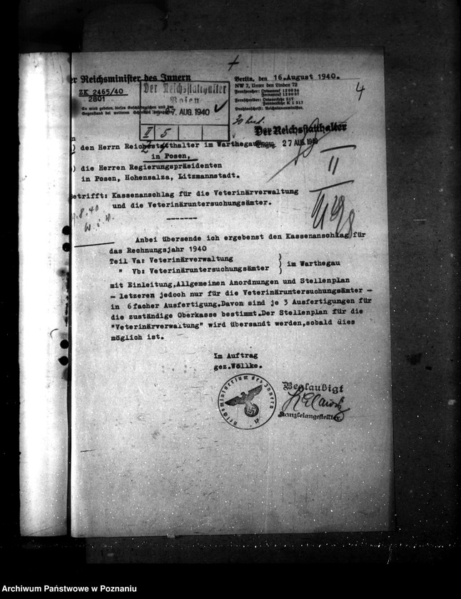 Obraz 8 z jednostki "Kassenanschlag 1940- Veterinär- Verwaltung"