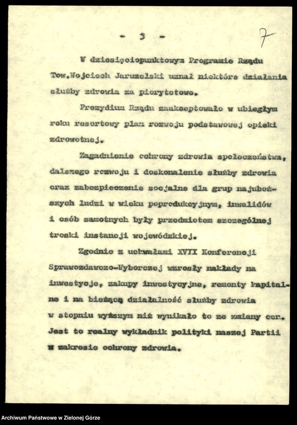 Obraz 9 z jednostki "Zdrowie. Przemówienia pracowników wydziału z okazji. Dnia pracownika służby zdrowia w latach 1982-1988, rocznic Wojewódzkiej Stacji Krwiodawstwa w 1978,1986; Sanepidu 1979, Sanatorium w Torzymiu w 1980, PKPS w 1984"