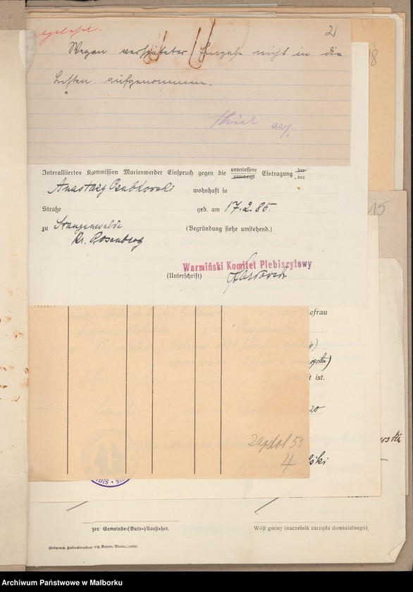 image.from.unit.number "Volksabstimmungsausschuss in Stangenwalde, Kreis Rosenberg Einsprüche [Wydział Plebiscytowy w Słupnicy, obwód suski Reklamacje]"
