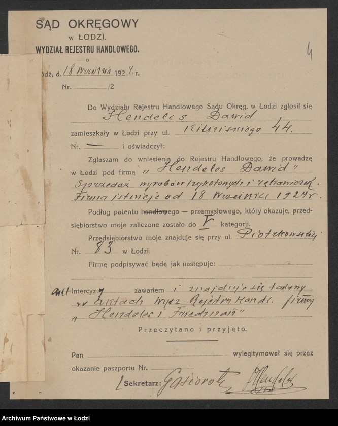 Obraz 6 z jednostki "Dawid Hendeles – sprzedaż wyrobów trykotowych i rękawiczek"