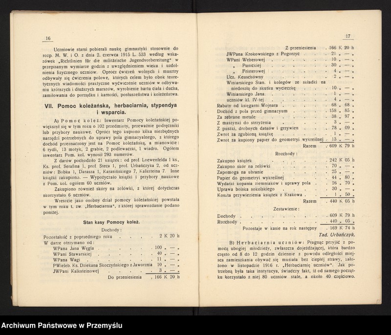 image.from.unit.number "VI Sprawozdanie kierownika Pryw[atnego] Gimnazjum Real[nego] w Chrzanowie za rok szkolny 1916/17"