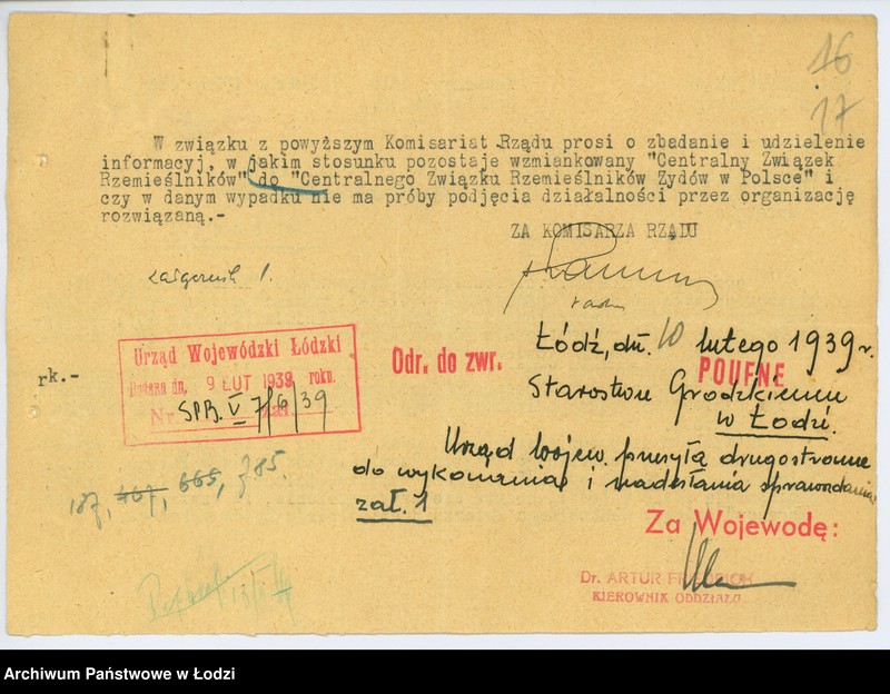 Obraz 20 z jednostki "[Sprawa rozwiązania Centralnego Związku Rzemieślników Żydów w Polsce]"