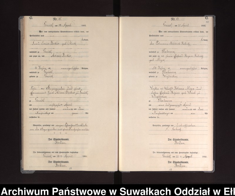 image.from.unit.number "Sterbe-Neben-Register des Königlichen Preussischen Standes-Amtes Gneist Kreis Loetzen"