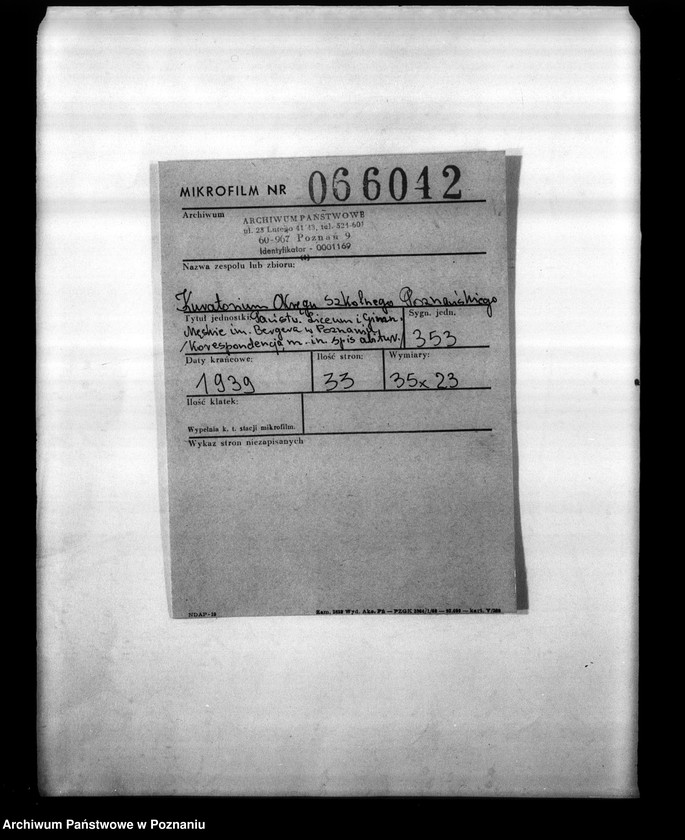 Obraz 2 z jednostki "Państwowe Liceum i Gimnazjum Męskie imienia Bergera w Poznaniu [korespondencja, między innymi spis abiturientów]"