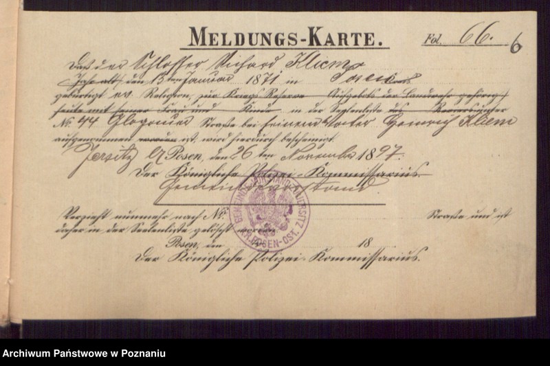 Obraz 8 z jednostki "Die von den Verlobten beigebrachten Urkunden zur Eheschliessung pro 1897"