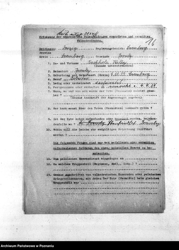 Obraz 20 z jednostki "Zgłoszenia zmarłych i zaginionych miejscowych Niemców w 1939 roku - powiat bydgoski"