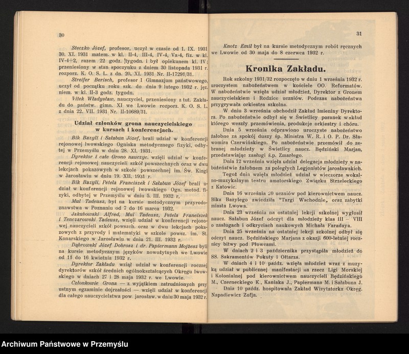 image.from.unit.number "Państwowe Gimnazjum II im. Augusta Witkowskiego w Jarosławiu. Sprawozdanie za rok szkolny 1931/32"