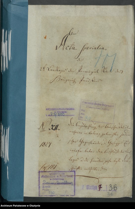 image.from.unit.number "Acta Specialia des 2t [ten] Lantages der Provinzial Stände des Königreich Preußen. Die Begutachtung des Ausschußes über mehrere in Antrag gebrachten juridischen Gegenstände, u [und] Gesezzes Entwürfe. Der Beschluß des Lnatges u [und] die hierüber gefertigte Denkschrift"