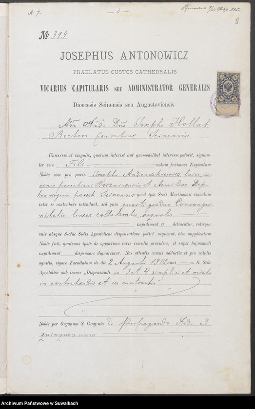 image.from.unit.number "Dokumenty k aktam brakosočetavšichsja Sejnskago Rimsko-Katoličeskago prichoda za 1905 god"