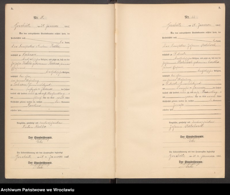 Obraz 8 z jednostki "księga urodzeń Urzędu Stanu Cywilnego w Goszczu (Goschütz) 1898"