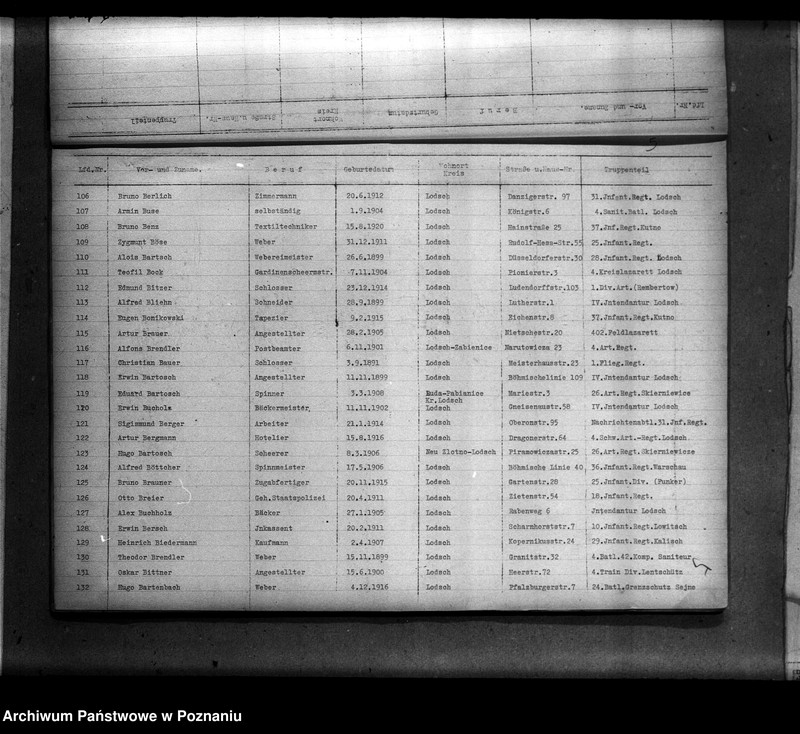 Obraz 9 z jednostki "Liste aller Volksdeutschen, die während des deutsch - polnischen Krieges zum polnischen Heeresdienst eingezogen waren (Łódź)"