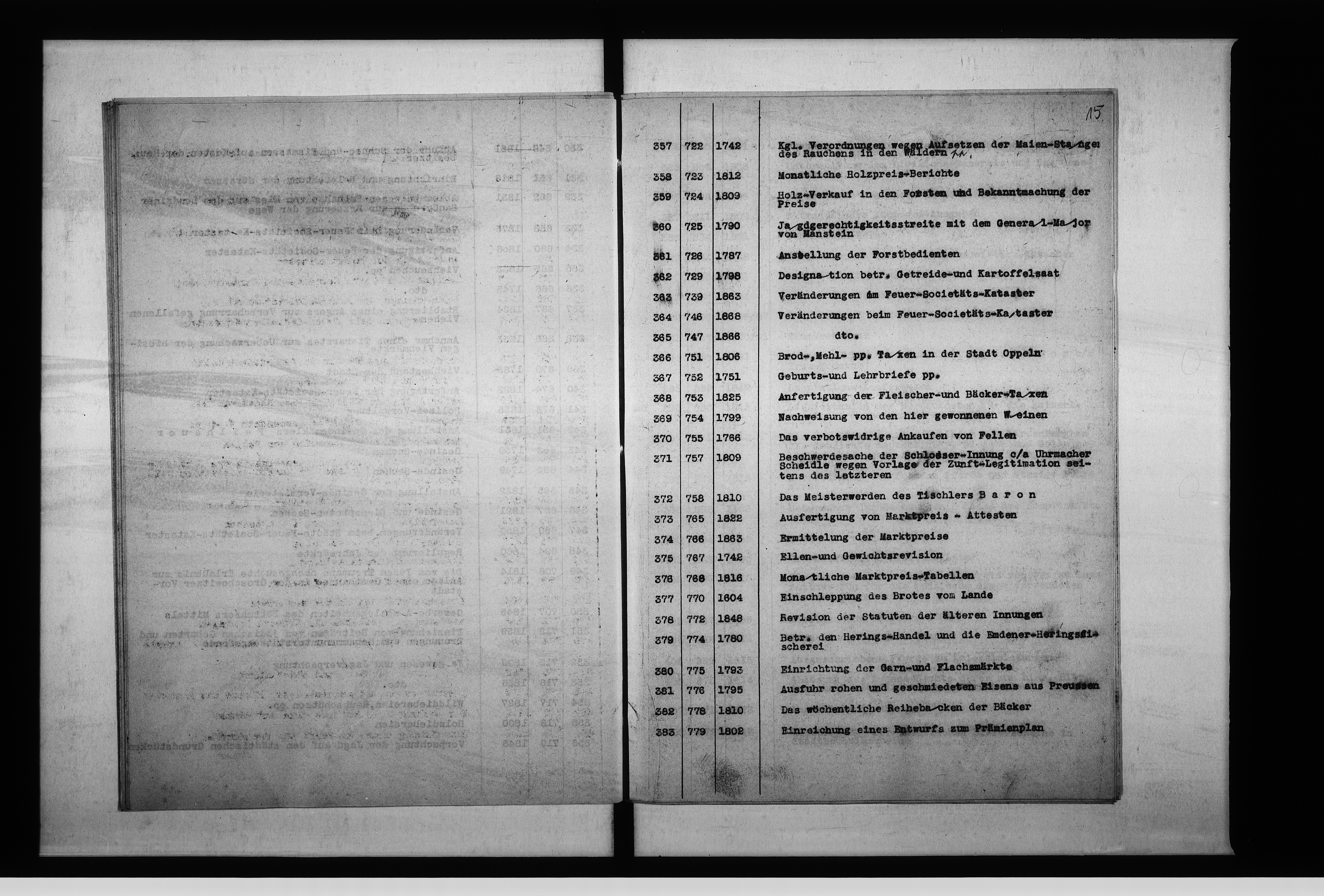 Obraz 19 z jednostki "Staatsarchiv Breslau Repositur 229 Abtlg. [Abteilung] Stadt Oppeln 2 abschriftliche Verzeichnisse enth[altend] Aktenstücke 1-1557 u[nd] 977a, 978a, zusammen 1559 Aktenstücke."