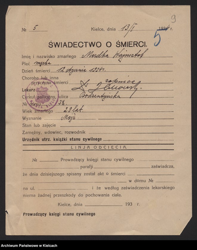 image.from.unit.number "Załączniki do akt zgonu Okręgu Bożniczego Kielce za rok 1934"