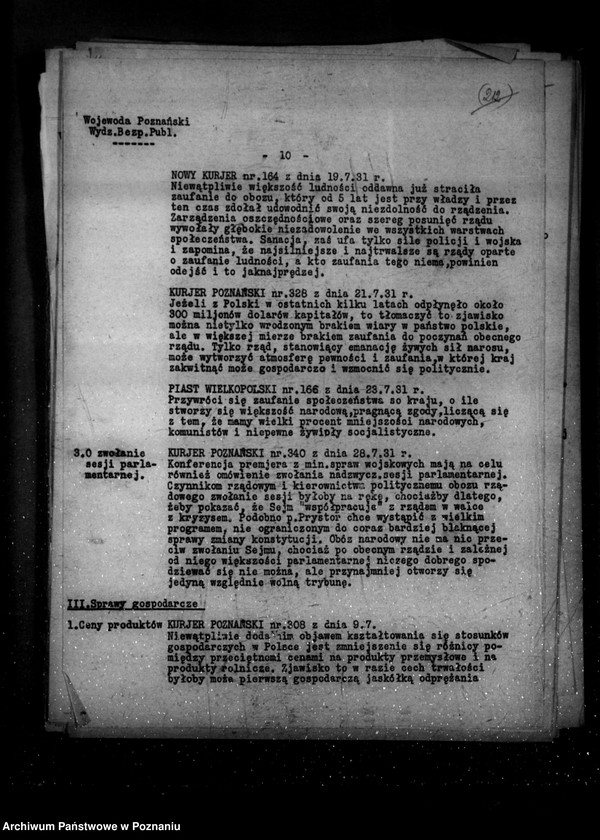 Obraz 14 z jednostki "Sprawozdania sytuacyjne z legalnego ruchu polityczno-społecznego za miesiące lipiec, sierpień, wrzesień 1931 r."