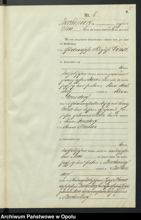 Obraz 19 z jednostki "Heiraths-Neben-Register des Standesamts Borkendorf pro 1891"