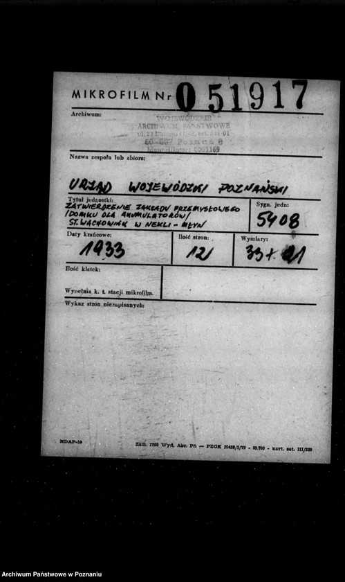 Obraz 2 z jednostki "Zatwierdzenie zakładu przemysłowego /domku dla akumulatorów/ St. Wachowiak w Nekli Młyn"