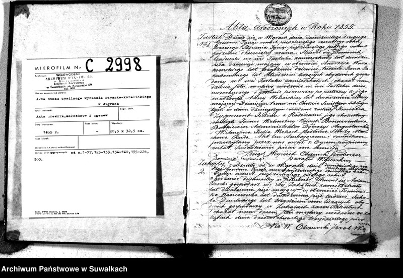 image.from.unit.number "Duplikat akt urodzonych, zaślubionych i zmarłych parafii wigierskiey z roku 1855"