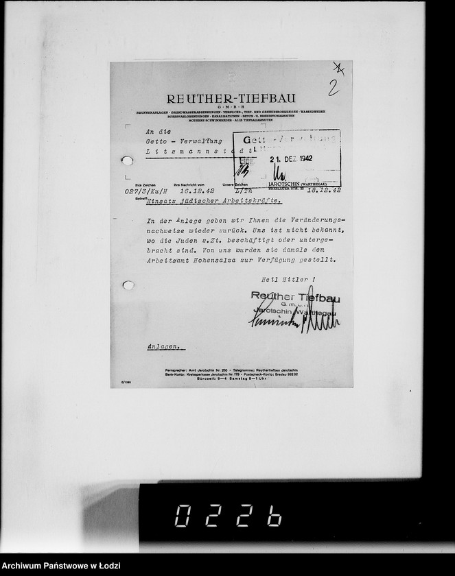 Obraz 5 z jednostki "Sonderkonto 12300. Arbeitsamt Hohensalza Lager:Amsee (Reuther- Tiefbau), Hohensalza Amsee, (Continentale Wasserwerk- Gesellschaft), Bahnhof Hohensalza (Otto Quast), Jakschitz (Otto Quast), Weidener Weiche, Reichsbahn (Otto Quast)."