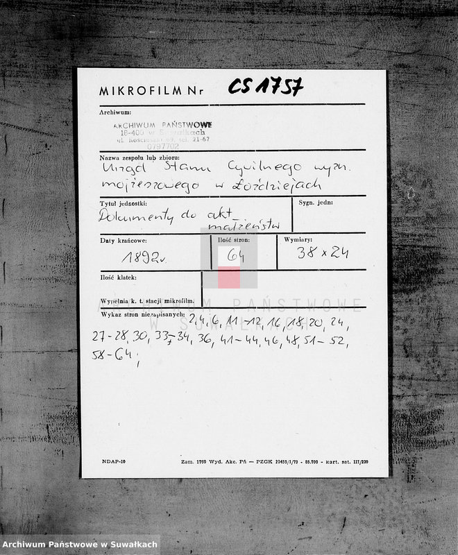 image.from.unit.number "Dokumenty k dublikatu za 1892 g. o brakosočetavšichsja po Lozdzejskomu Božničnomu Okrugu"