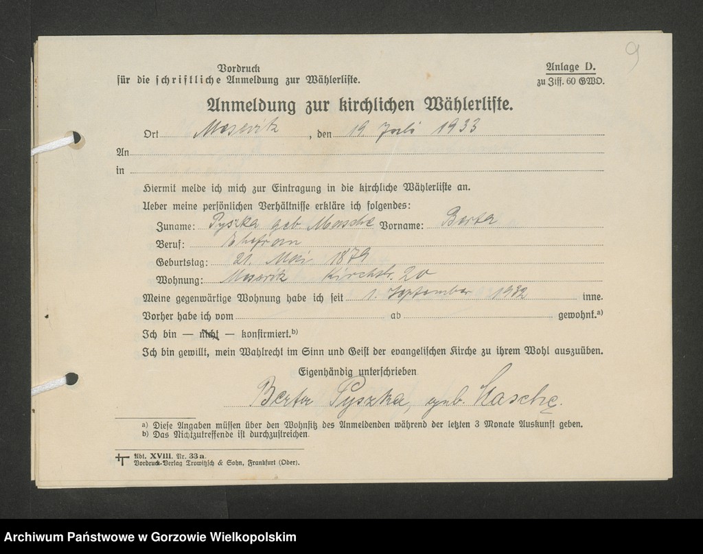 Obraz 12 z jednostki "Anmeldungen zur Wählerliste. Band II"