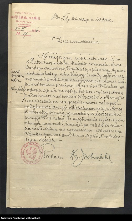 image.from.unit.number "Aneksa do Aktów Ślubnych parafji Wigierskiej za 1926 rok"