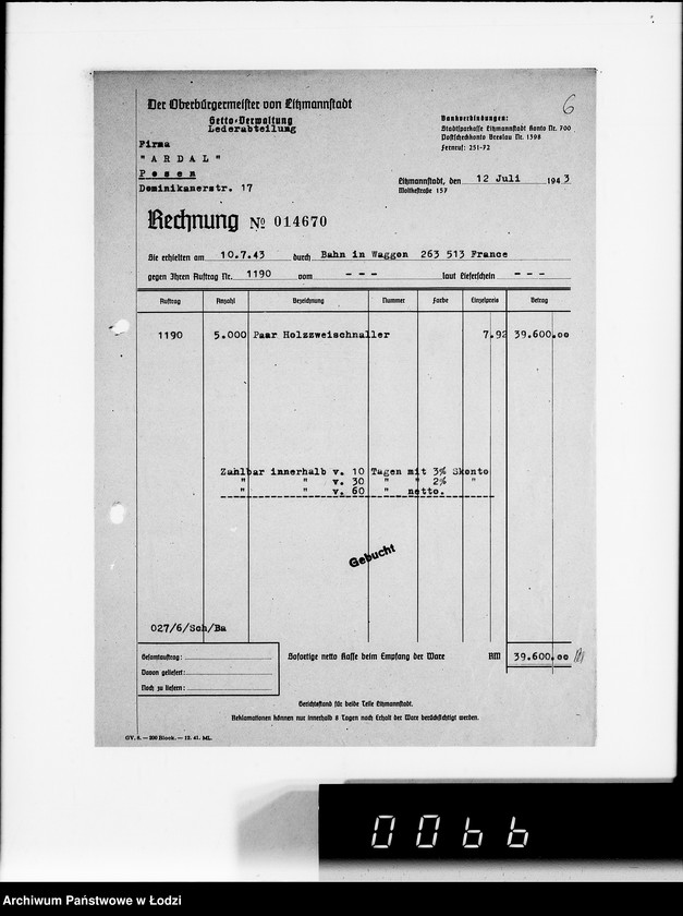 Obraz 10 z jednostki "63 III Produktionsaufgabe Gemeinschaft. Schuhe, Arbeitsauftrag 1190, Auslieferung"