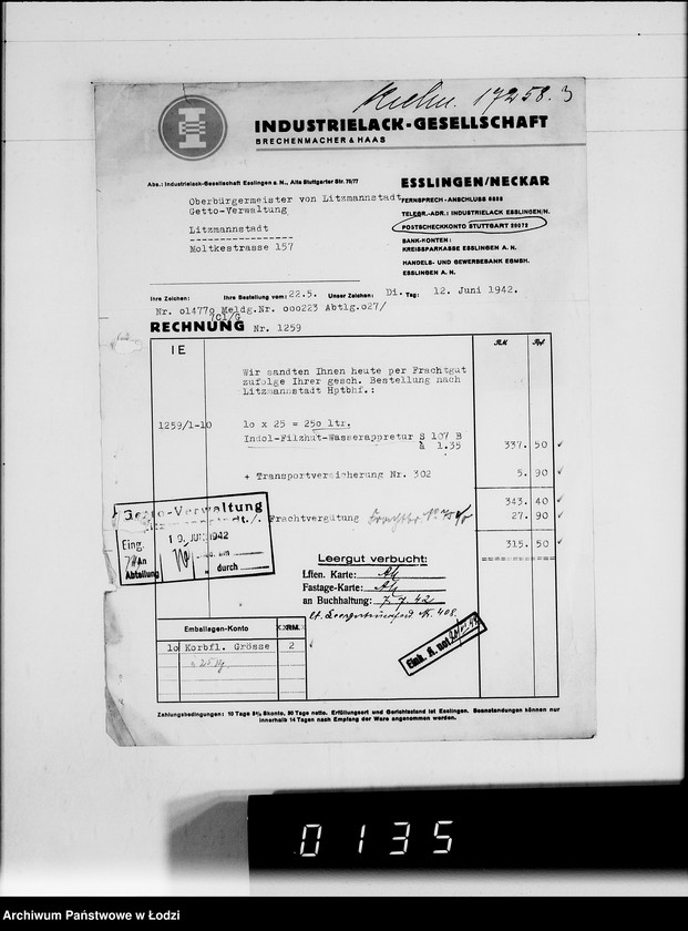 Obraz 7 z jednostki "Diverse I-M.Rechnungen [za dostawy towarów dla Getta]"