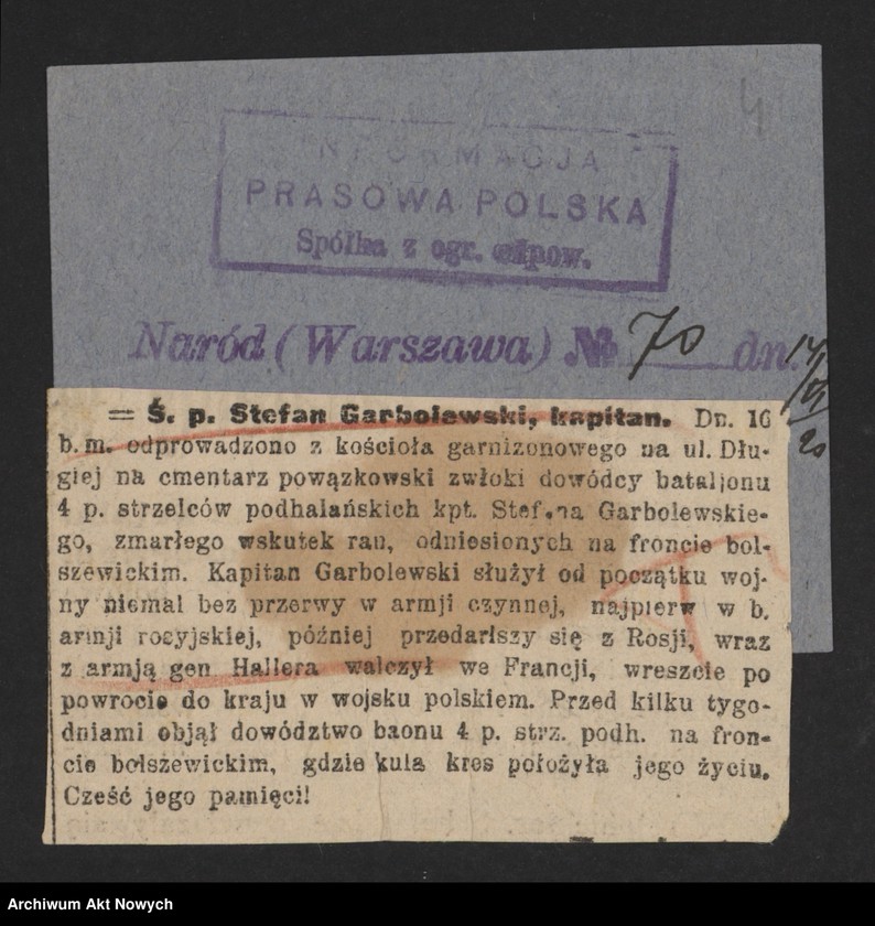 image.from.unit.number "Walki Armii Ochotniczej pod Warszawą. Wycinki prasowe."