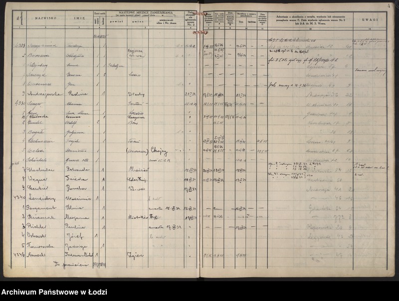 Obraz 7 z jednostki "Księga kontroli ruchu ludności (rejestr osób opuszczających gminę) Łódź, komisariat VII, nr 4282-4531, nr 1-4042"