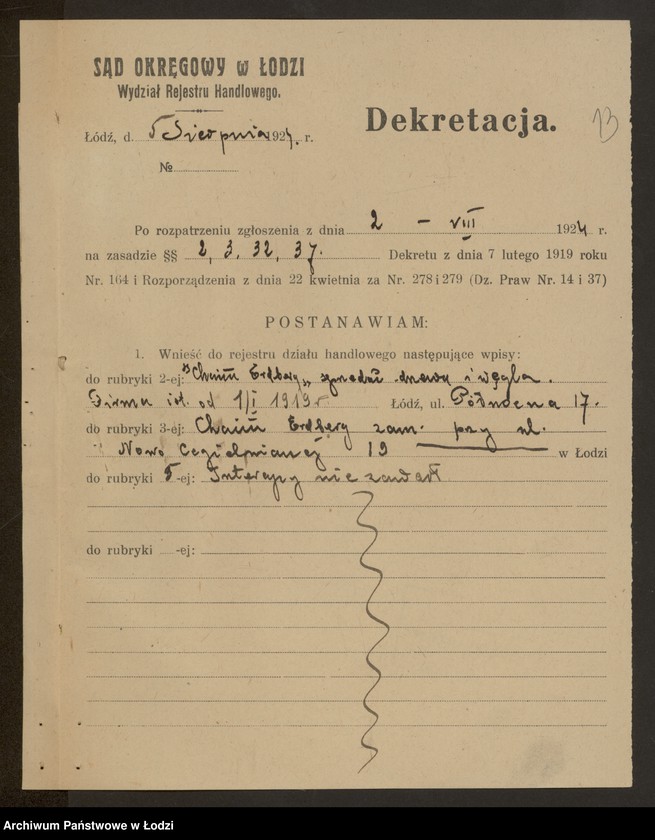 Obraz 15 z jednostki "Chaim Erdberg- sprzedaż węgla i drzewa"