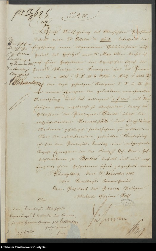 image.from.unit.number "Acta des [16ten] Provincjal-Landtages der Königreichs Preußen. Die Gebäudesteuer betreffend pro 1862"