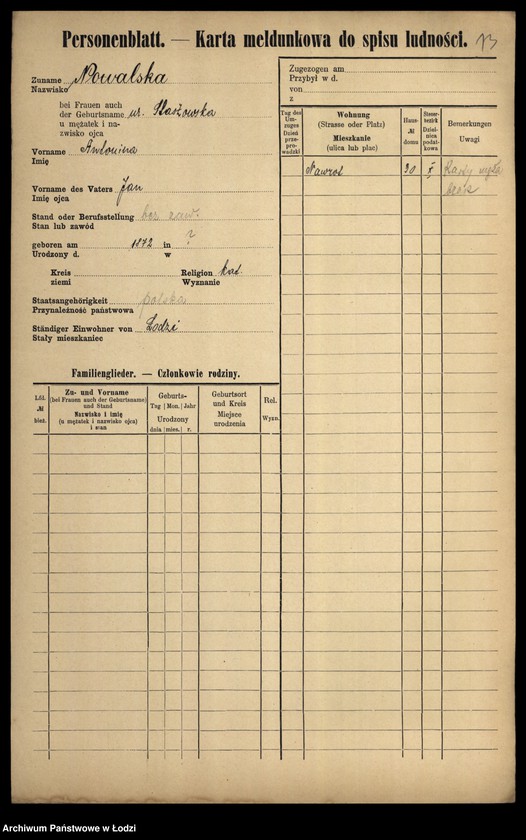 Obraz 15 z jednostki "[Spis ludności Łodzi] Nowaliński-Nowicki"