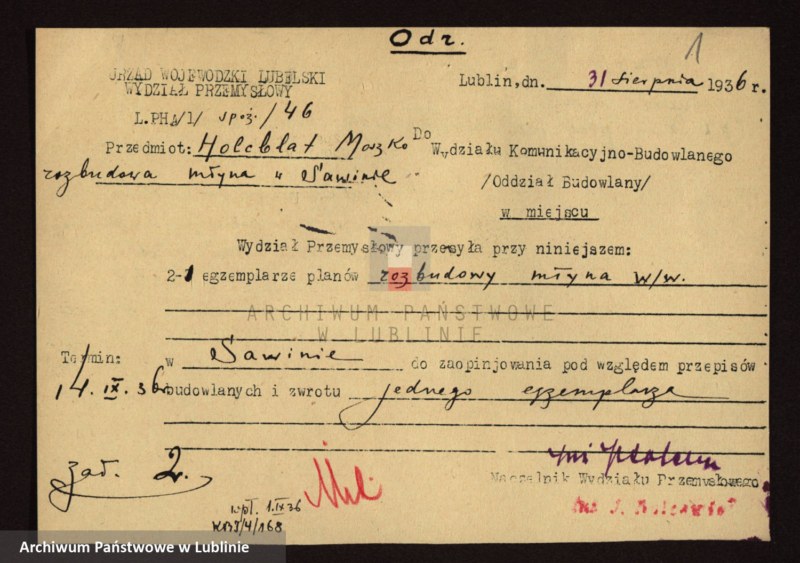 image.from.unit.number "[Projekt rozbudowy młyna M. Holcblata w Sawinie, pow. chełmski]"