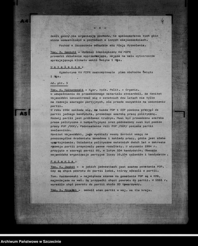 image.from.unit.number "Protokoły posiedzeń Egzekutywy Komitetu Wojewódzkiego Polskiej Zjednoczonej Partii Robotniczej: 14, 22 marca; 5, 12, 18 kwietnia 1984 r."