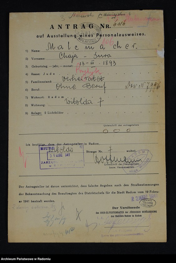 image.from.unit.number "[Wnioski o wydanie dowodów osobistych oraz nie odebrane dowody Malcmacher - Małach Łaja]"