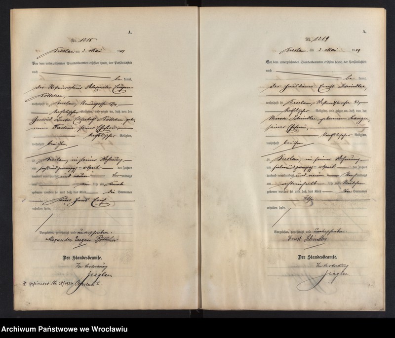 image.from.unit.number "Geburts-Haupt-Register Breslau I 1909 Band 4"